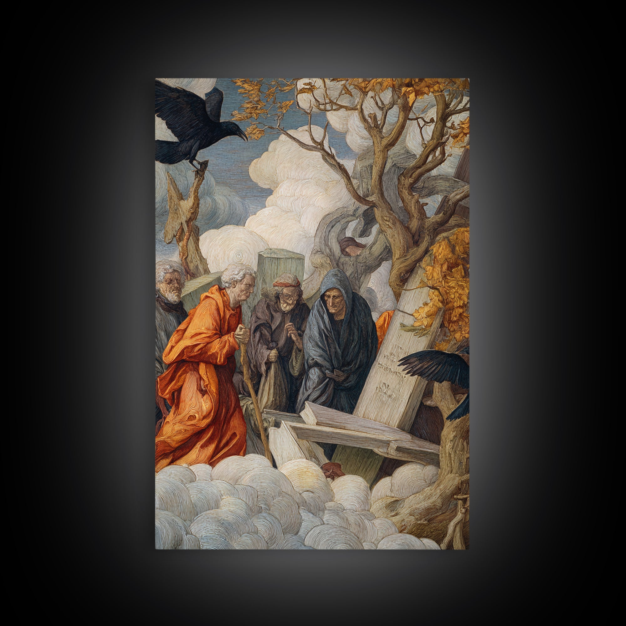 The Upside-Down Cemetery, Dark Renaissance Art, Vertical Wall Art, Gothic Horror Wall Art, Framed Canvas Print