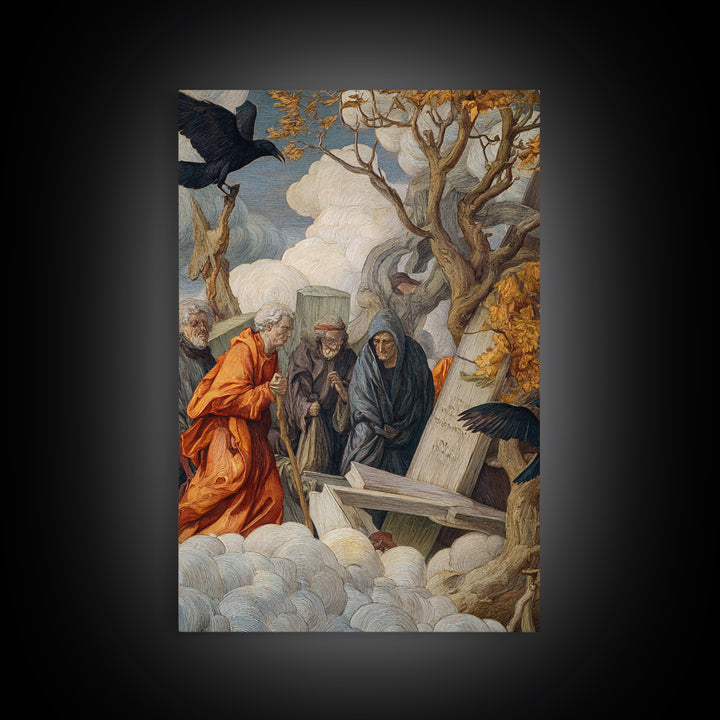 The Upside-Down Cemetery, Dark Renaissance Art, Vertical Wall Art, Gothic Horror Wall Art, Framed Canvas Print