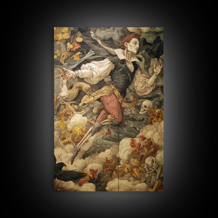 The Upside-Down Cemetery, Danse Macabre Art, Vertical Wall Art, Macabre Wall Art, Canvas Print, Halloween Wall Art
