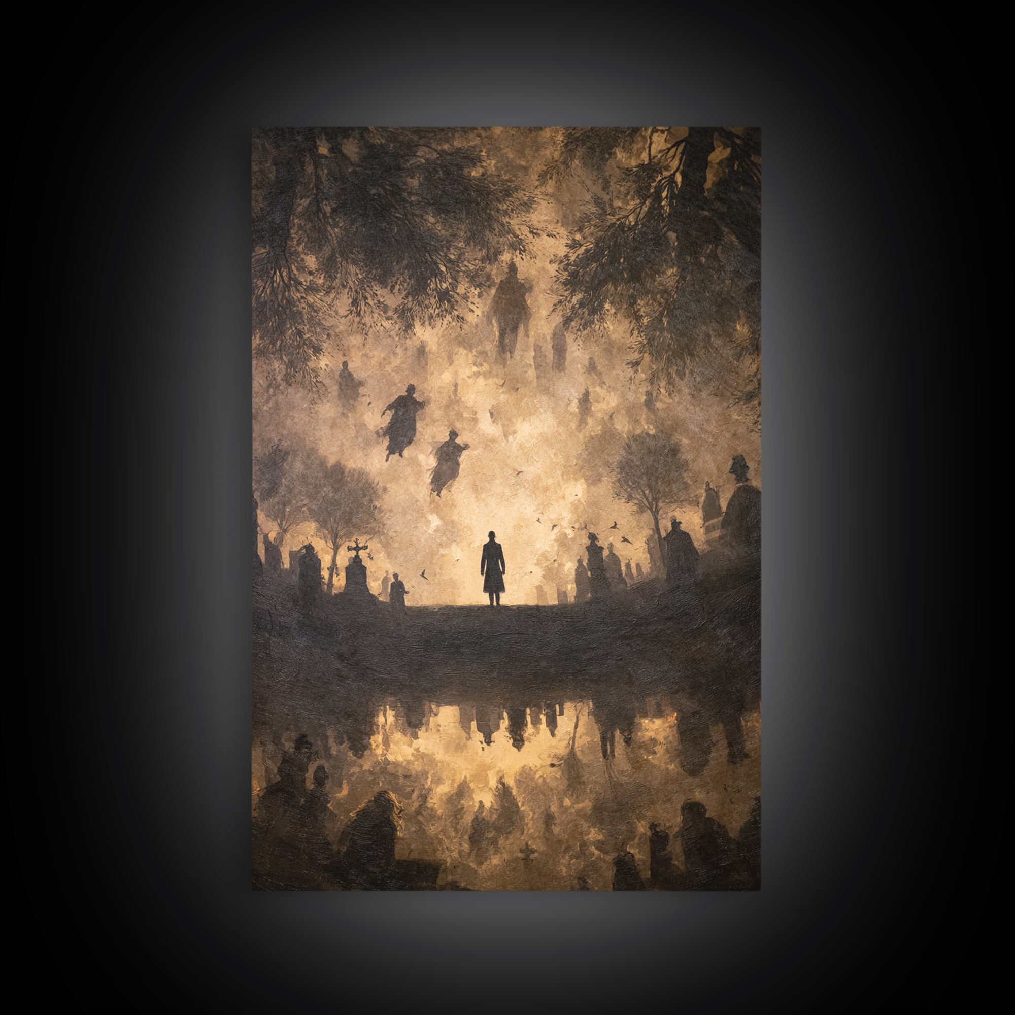 The Upside-Down Cemetery, Dark Romantic Horror Art, Vertical Wall Art, Macabre Wall Art, Framed Canvas Print, Halloween Wall Art