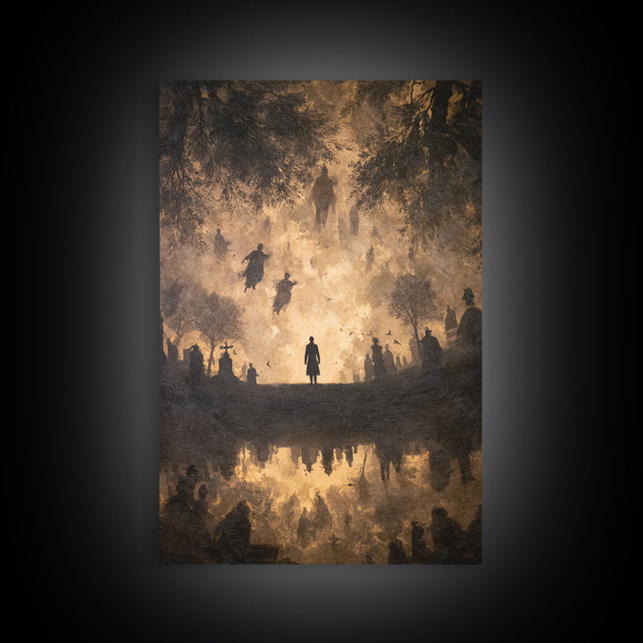 The Upside-Down Cemetery, Dark Romantic Horror Art, Vertical Wall Art, Macabre Wall Art, Framed Canvas Print, Halloween Wall Art