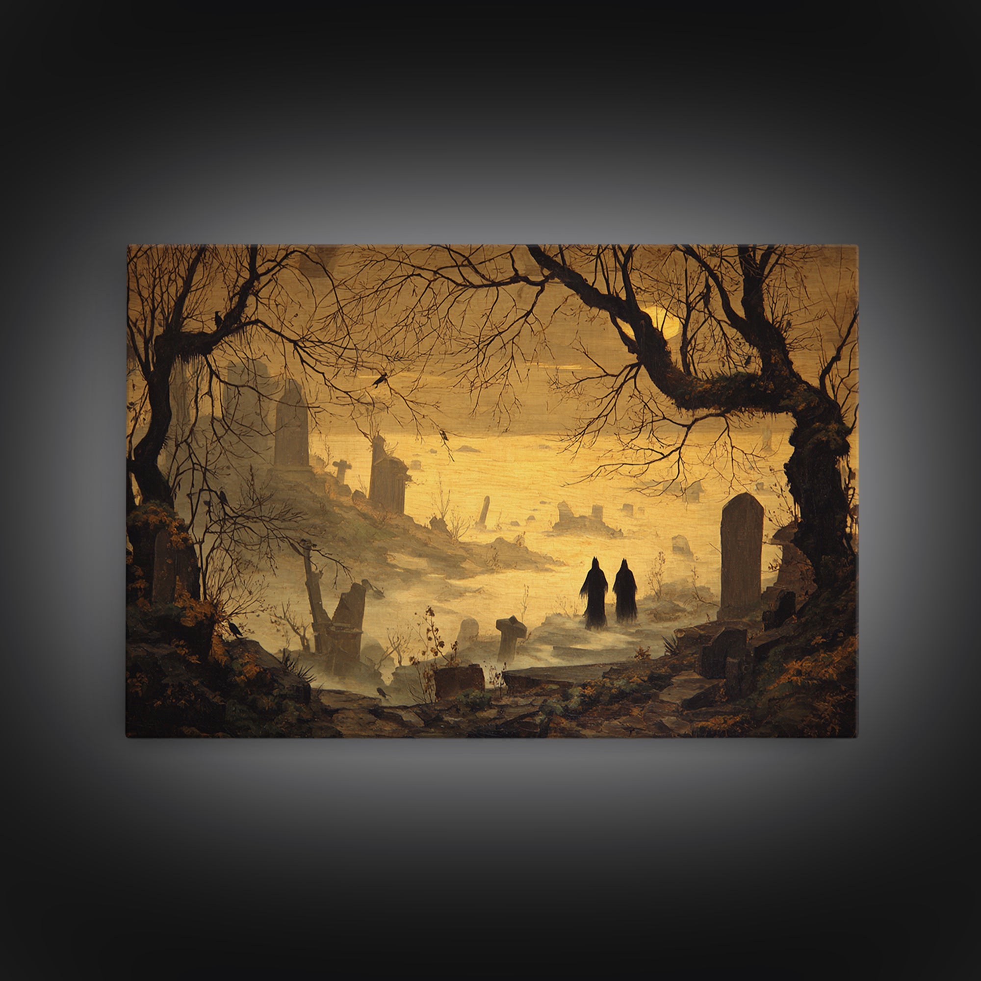 The Upside-Down Cemetery, Romantic Gothic Landscape, Landscape Wall Art, Dark Halloween Decor, Canvas Print, Halloween Wall Art