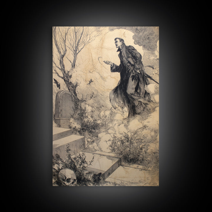 The Upside-Down Cemetery, Decadent Gothic Art, Vertical Wall Art, Macabre Wall Art, Canvas Print, Halloween Wall Art, Horror Wall Art