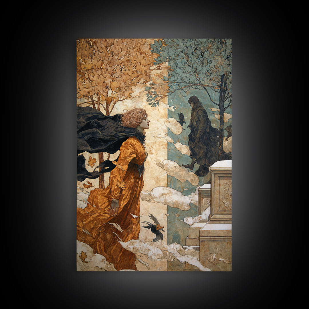 The Upside-Down Cemetery, Symbolist Death Art, Vertical Wall Art, Gothic Horror Wall Art, Framed Canvas Print, Halloween Wall Art
