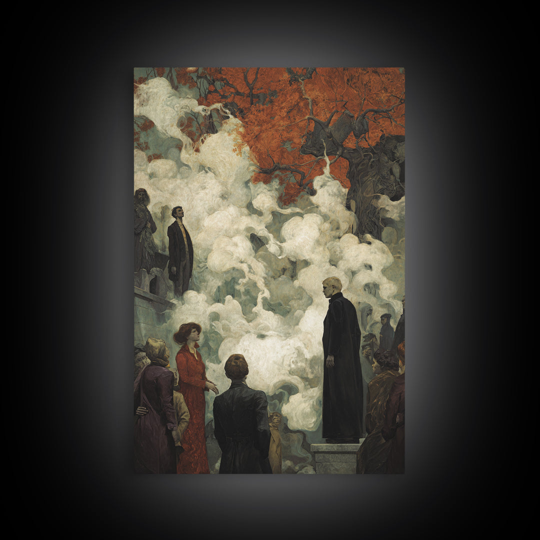 The Upside-Down Cemetery, Dark Symbolist Art, Vertical Wall Art, Gothic Horror Wall Art, Canvas Print, Halloween Wall Art