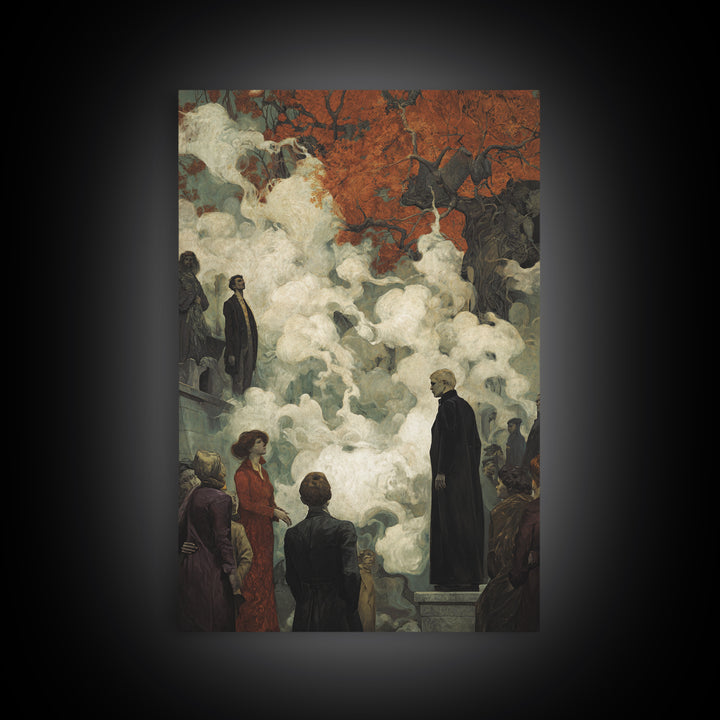 The Upside-Down Cemetery, Dark Symbolist Art, Vertical Wall Art, Gothic Horror Wall Art, Canvas Print, Halloween Wall Art