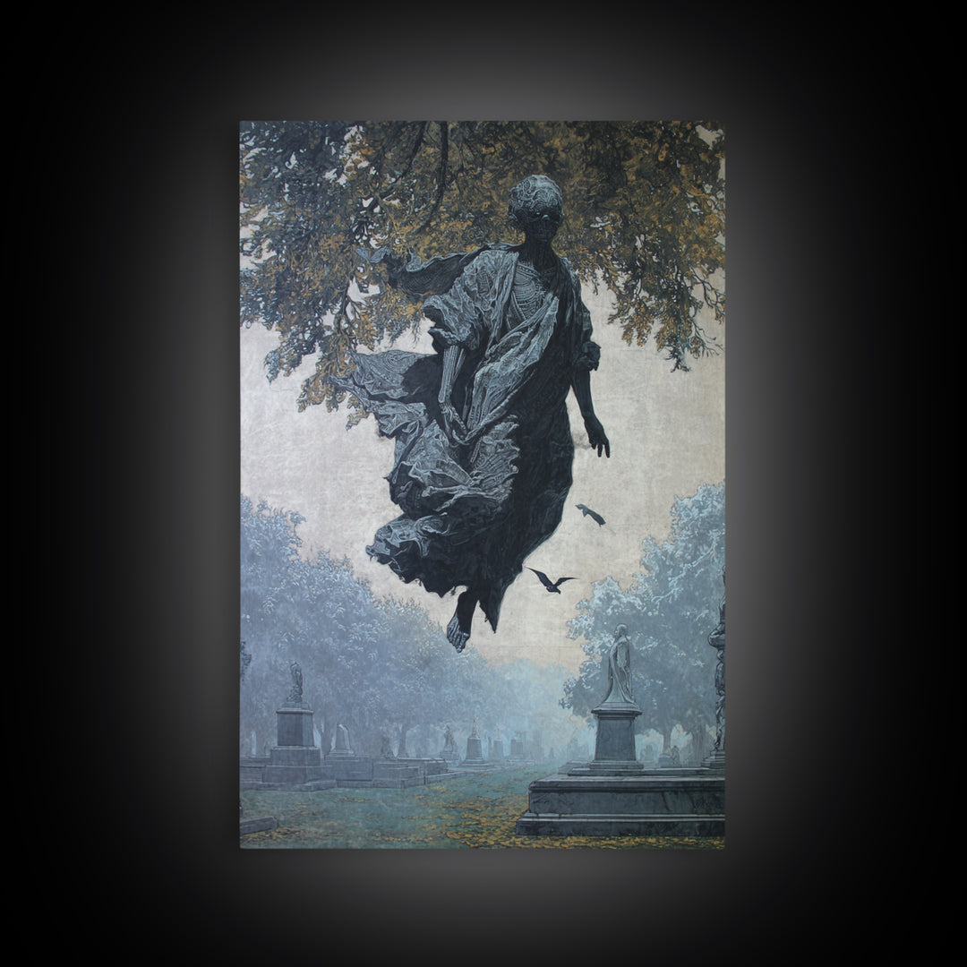 The Upside-Down Cemetery, Biomechanical Horror Art, Vertical Wall Art, Dark Halloween Decor, Framed Canvas Print, Halloween Wall Art