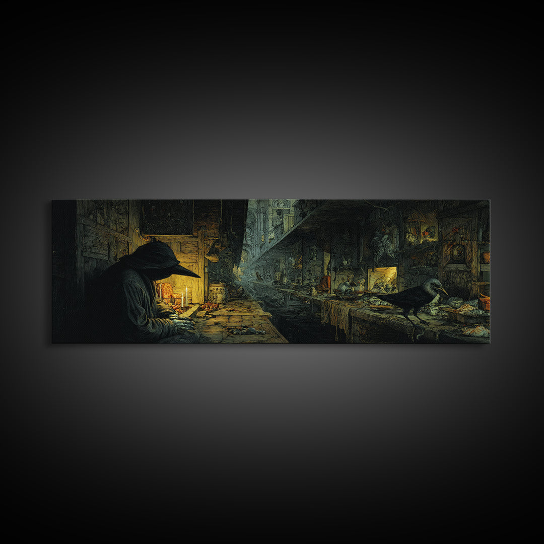 The Infinite Hallway, Medieval Grotesque Art, Extra Wide Wall Art, Dark Halloween Decor, Canvas Print, Halloween Wall Art