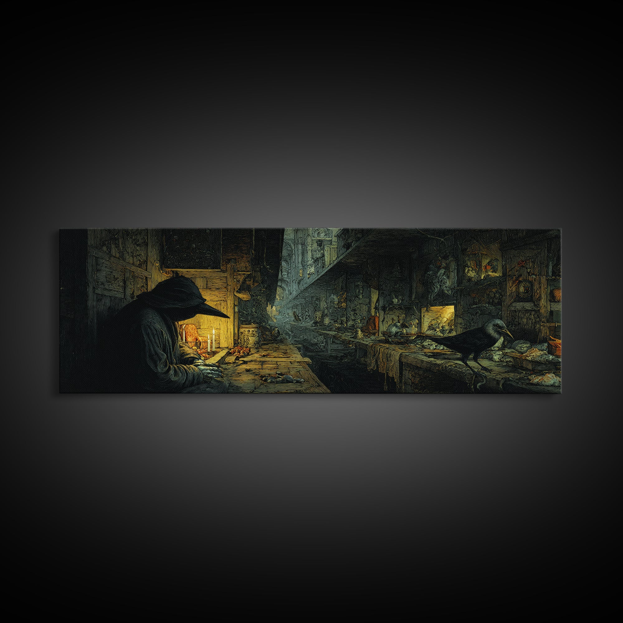 The Infinite Hallway, Medieval Grotesque Art, Extra Wide Wall Art, Dark Halloween Decor, Canvas Print, Halloween Wall Art