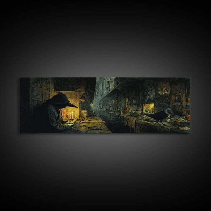 The Infinite Hallway, Medieval Grotesque Art, Extra Wide Wall Art, Dark Halloween Decor, Canvas Print, Halloween Wall Art