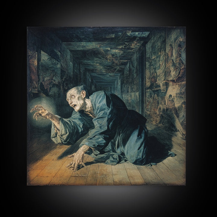 The Infinite Hallway, Dark Renaissance Art, Square Wall Art, Gothic Horror Wall Art, Canvas Print, Halloween Wall Art