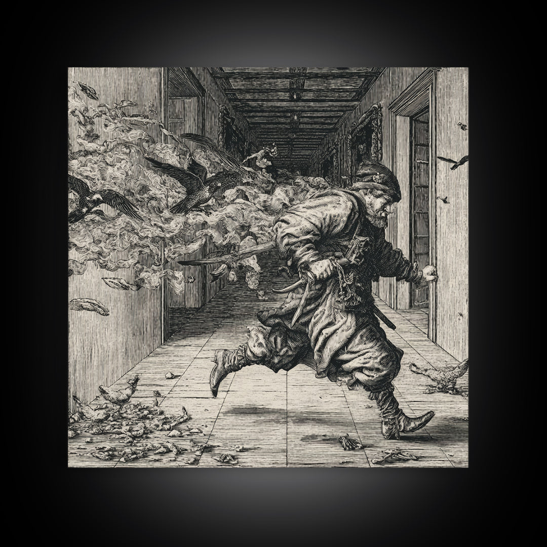 The Infinite Hallway, Renaissance Engraving Art, Square Wall Art, Gothic Horror Wall Art, Canvas Print, Halloween Wall Art