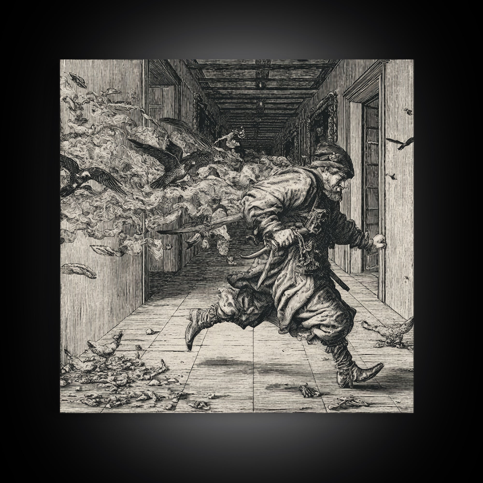 The Infinite Hallway, Renaissance Engraving Art, Square Wall Art, Gothic Horror Wall Art, Canvas Print, Halloween Wall Art