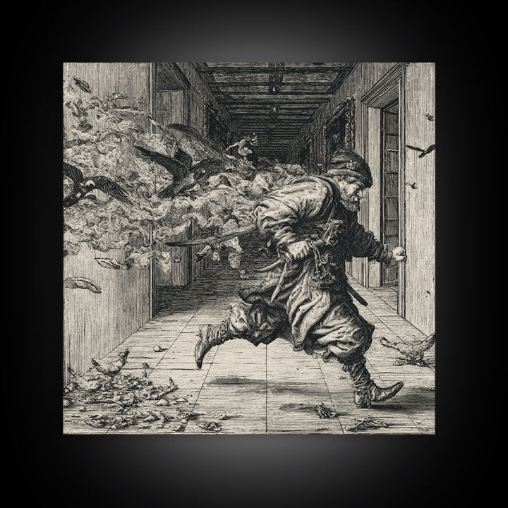 The Infinite Hallway, Renaissance Engraving Art, Square Wall Art, Gothic Horror Wall Art, Canvas Print, Halloween Wall Art