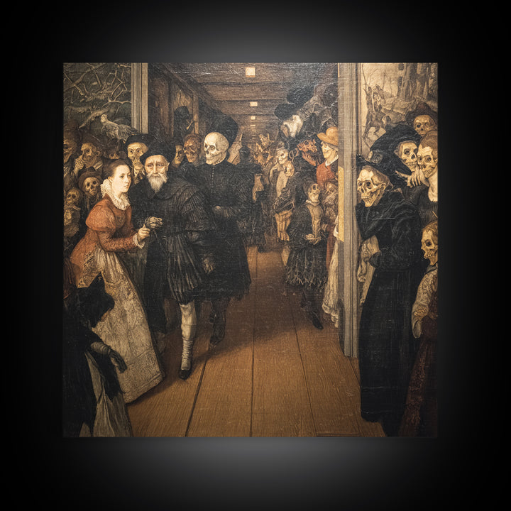 The Infinite Hallway, Danse Macabre Art, Square Wall Art, Dark Halloween Decor, Framed Canvas Print, Halloween Wall Art