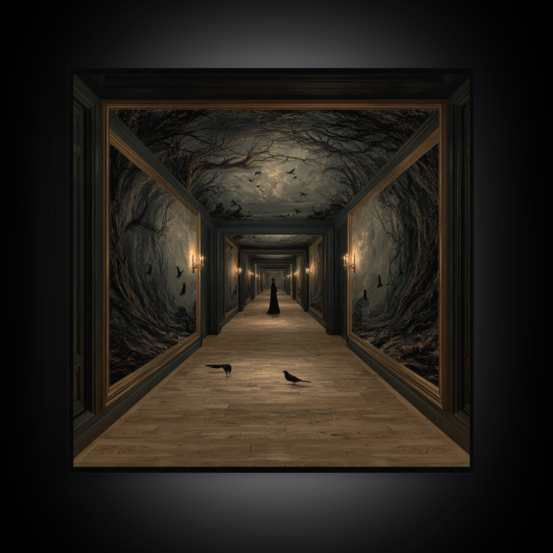 The Infinite Hallway, Baroque Witchcraft Art, Square Wall Art, Macabre Wall Art, Canvas Print, Halloween Wall Art, Horror Wall Art