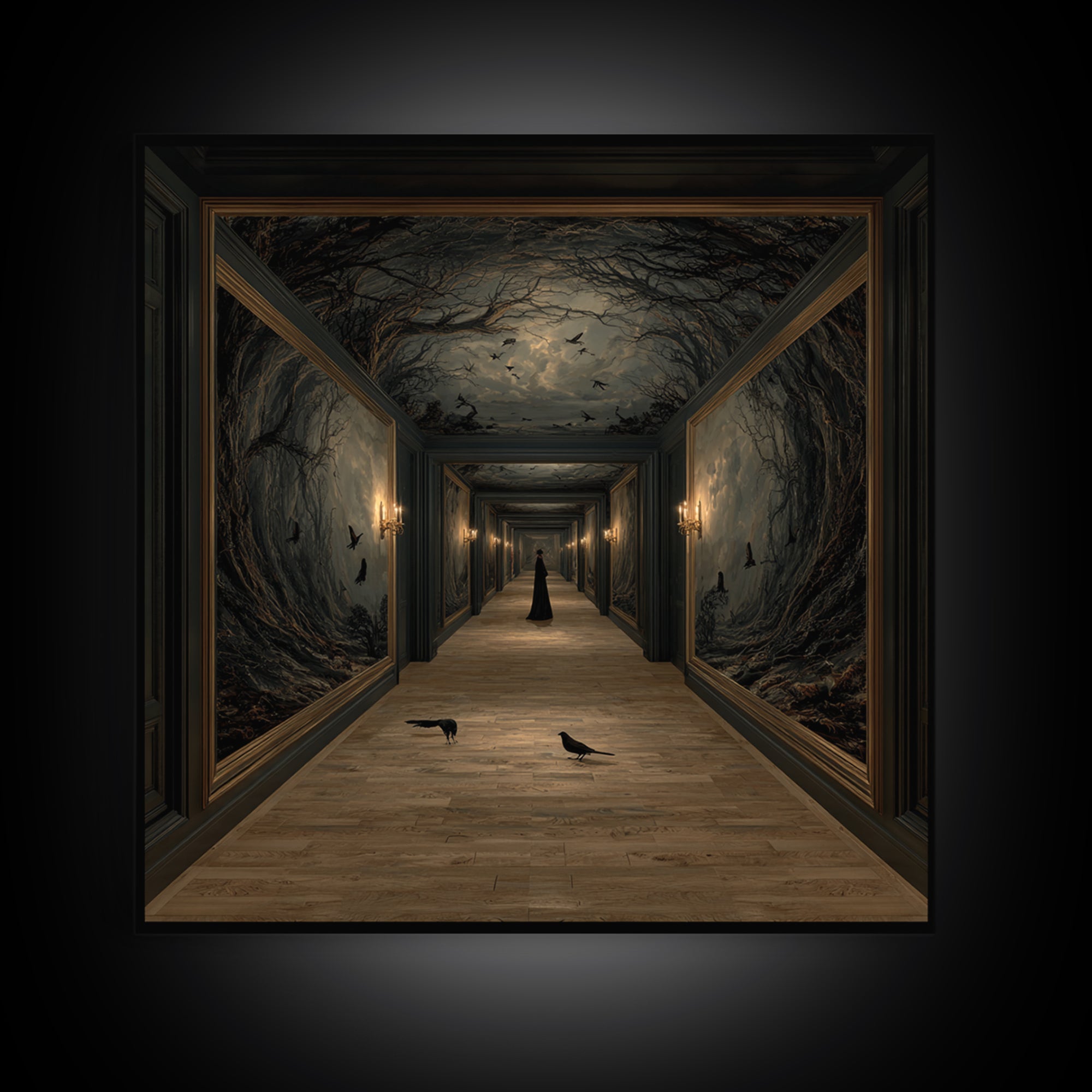 The Infinite Hallway, Baroque Witchcraft Art, Square Wall Art, Macabre Wall Art, Canvas Print, Halloween Wall Art, Horror Wall Art