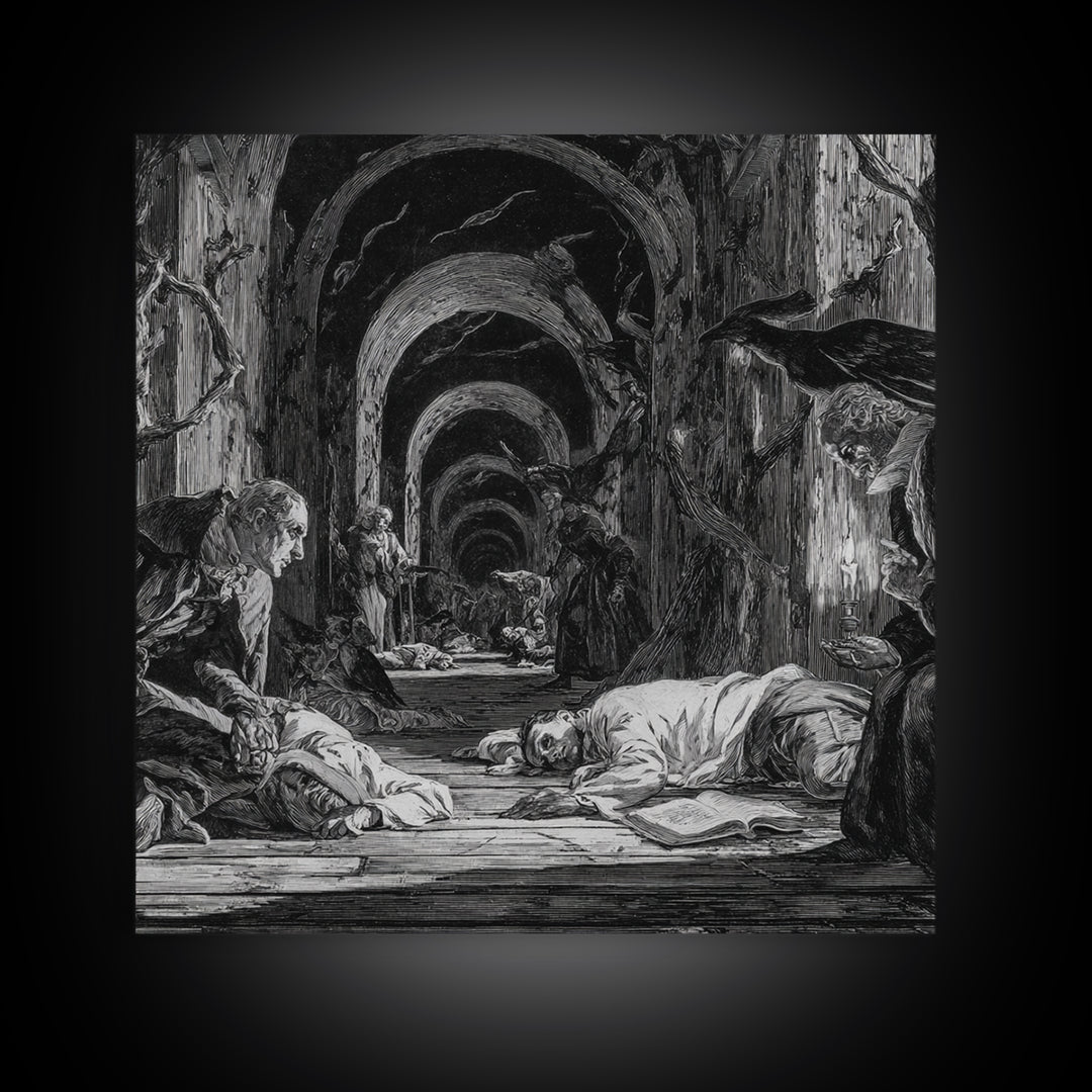 The Infinite Hallway, Gothic Nightmare Art, Square Wall Art, Dark Fantasy Wall Art, Framed Canvas Print, Halloween Wall Art