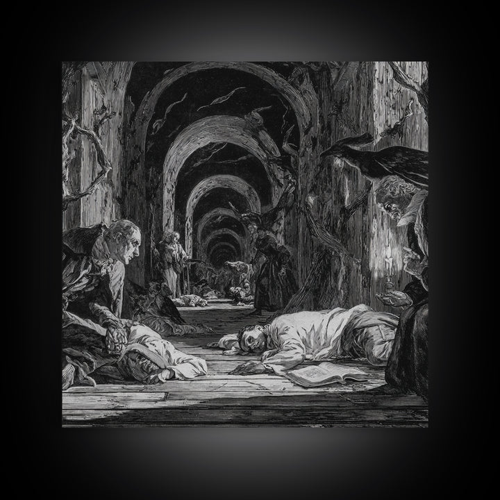 The Infinite Hallway, Gothic Nightmare Art, Square Wall Art, Dark Fantasy Wall Art, Framed Canvas Print, Halloween Wall Art