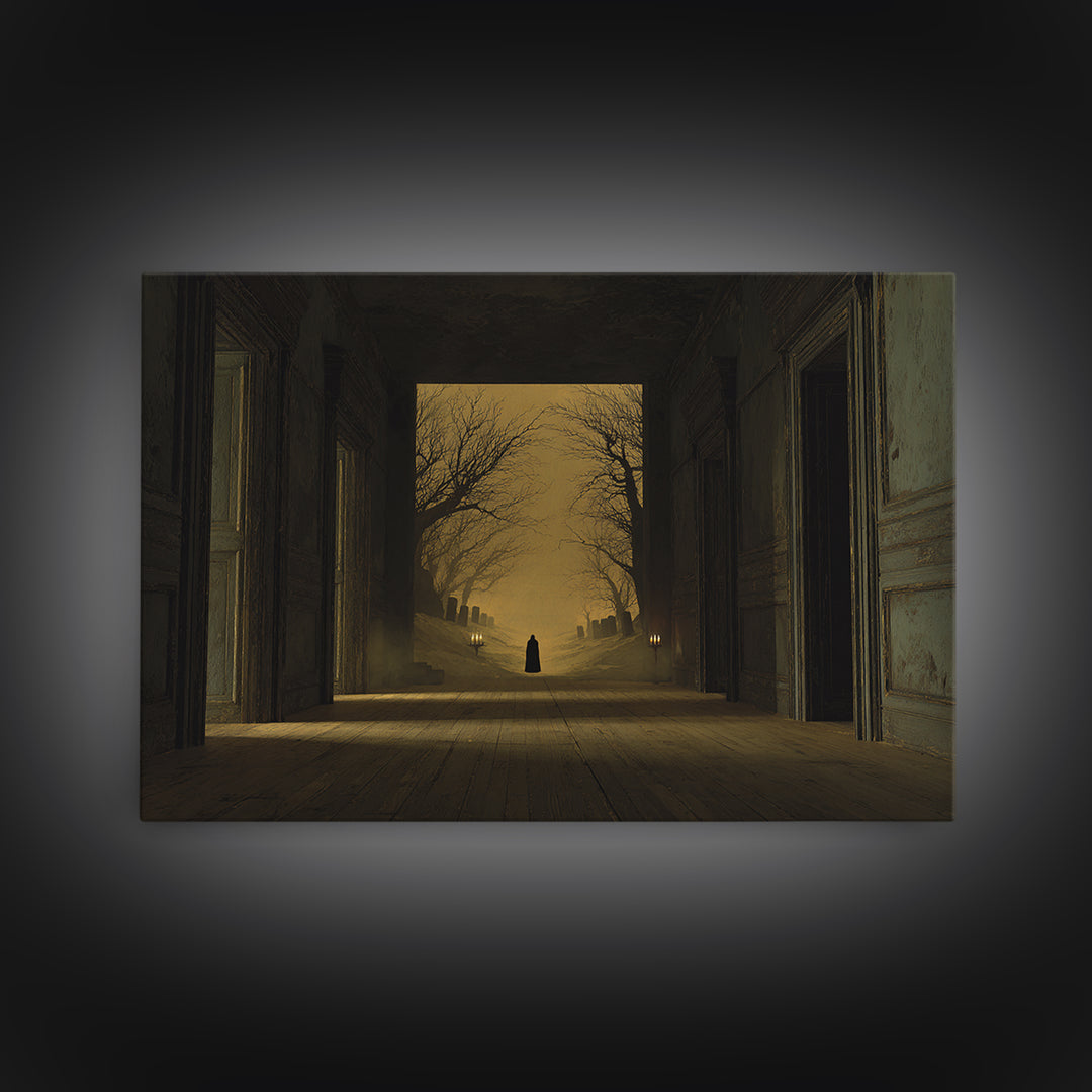 The Infinite Hallway, Romantic Gothic Landscape, Landscape Wall Art, Dark Halloween Decor, Canvas Print, Halloween Wall Art