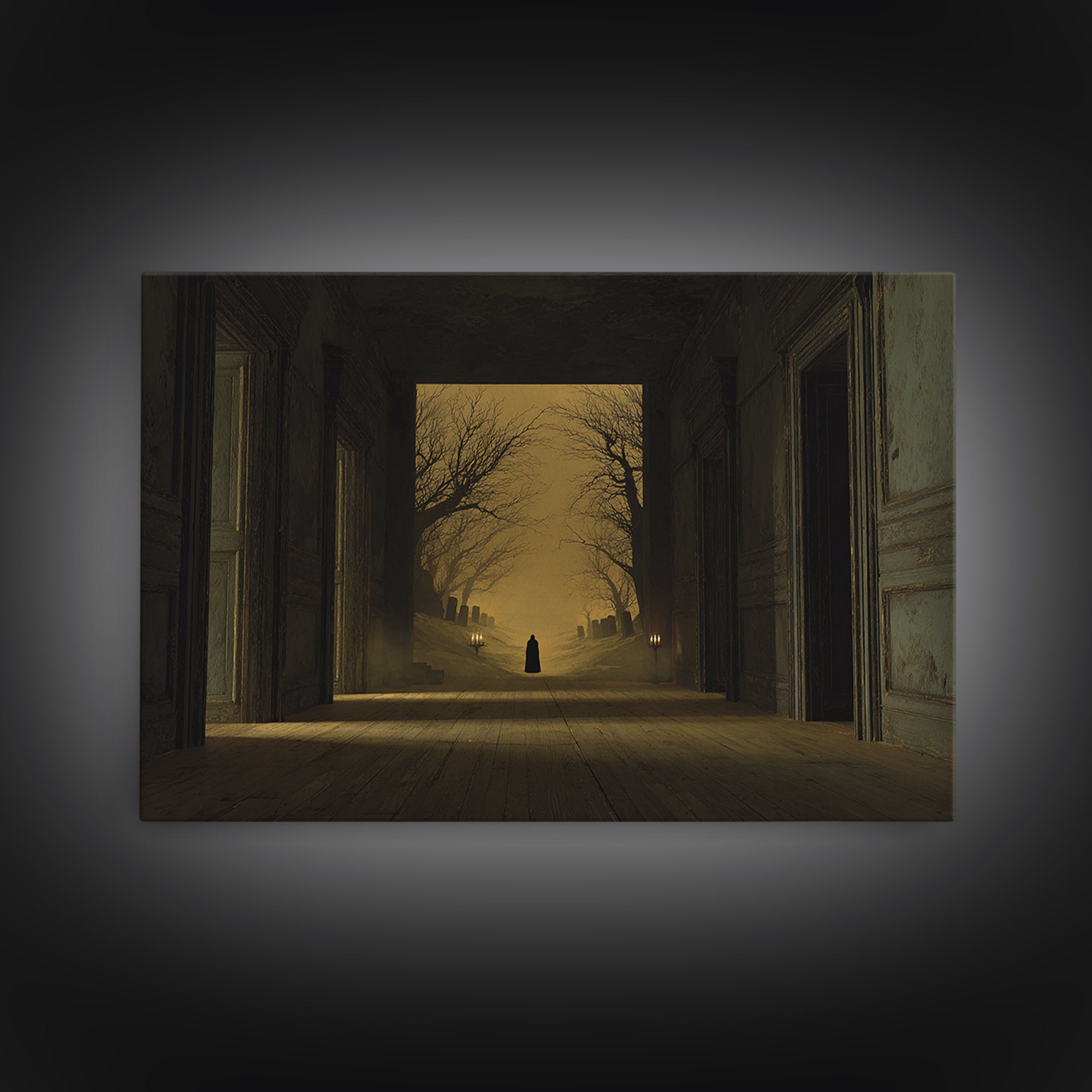 The Infinite Hallway, Romantic Gothic Landscape, Landscape Wall Art, Dark Halloween Decor, Canvas Print, Halloween Wall Art