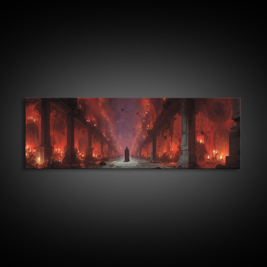 The Infinite Hallway, Apocalyptic Romantic Art, Extra Wide Wall Art, Macabre Wall Art, Framed Canvas Print, Halloween Wall Art