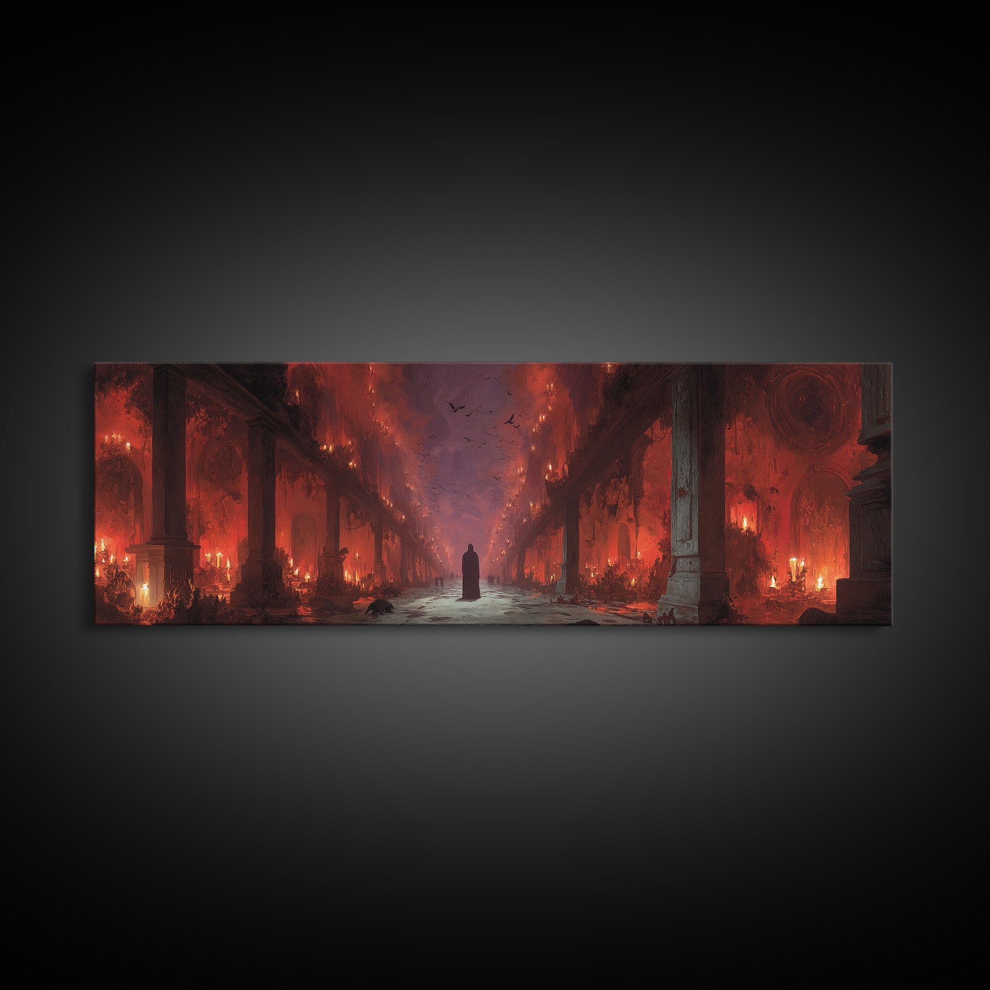 The Infinite Hallway, Apocalyptic Romantic Art, Extra Wide Wall Art, Macabre Wall Art, Framed Canvas Print, Halloween Wall Art