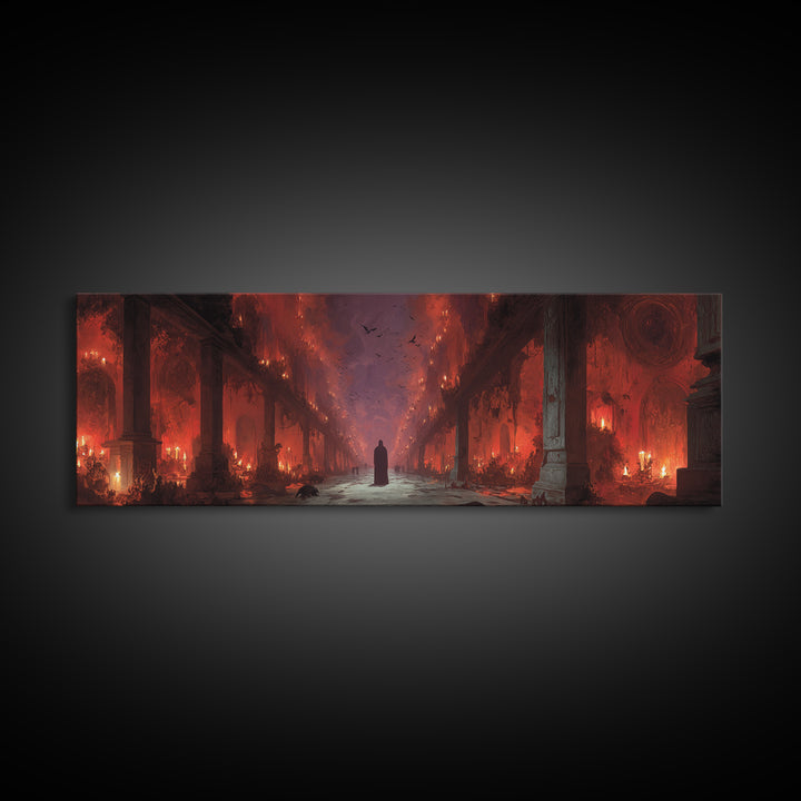 The Infinite Hallway, Apocalyptic Romantic Art, Extra Wide Wall Art, Macabre Wall Art, Framed Canvas Print, Halloween Wall Art