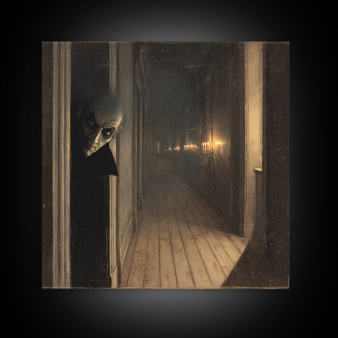 The Infinite Hallway, Symbolist Dream Art, Square Wall Art, Dark Halloween Decor, Canvas Print, Halloween Wall Art