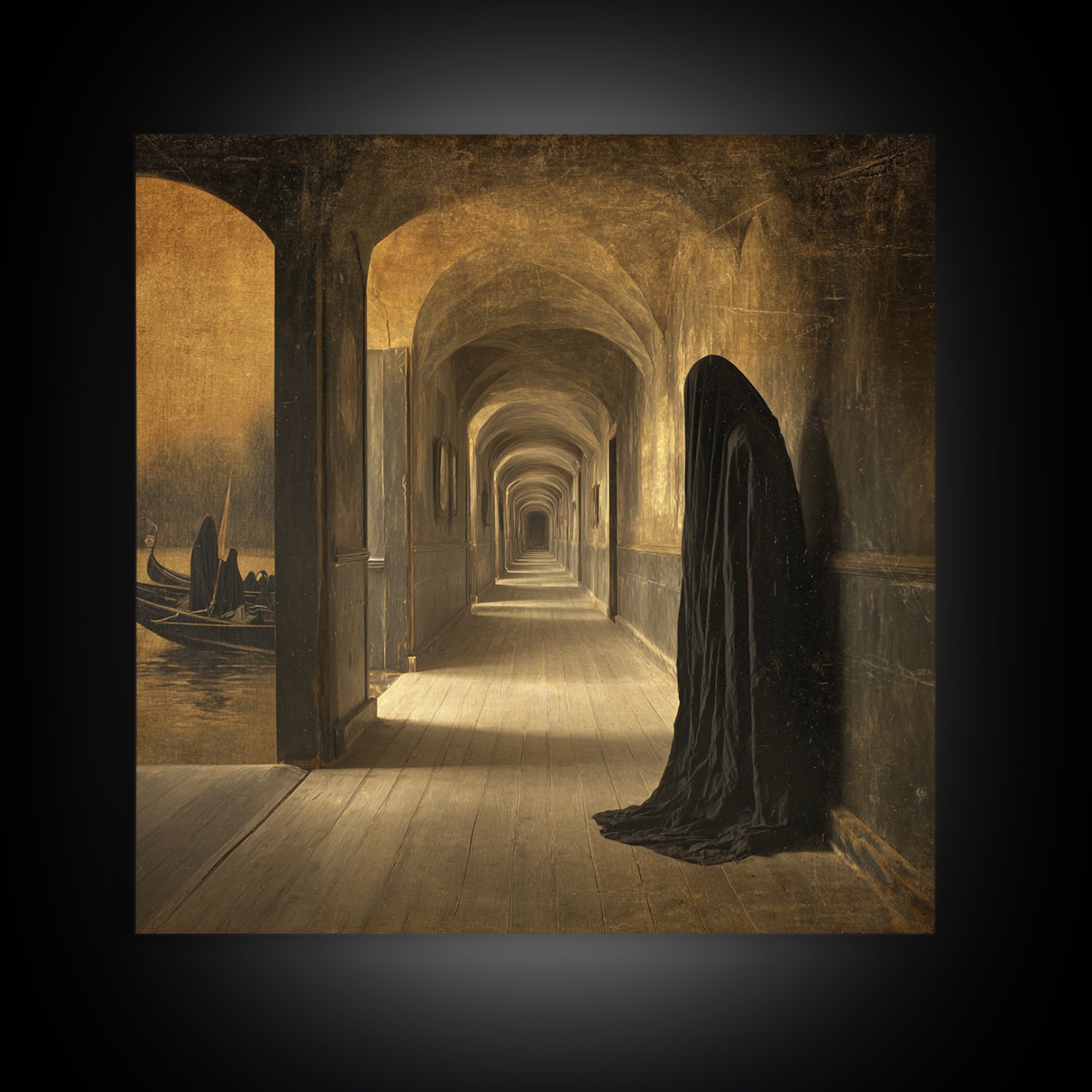 The Infinite Hallway, Symbolist Gothic Landscape, Square Wall Art, Dark Halloween Decor, Canvas Print, Halloween Wall Art, Dark Fantasy Art