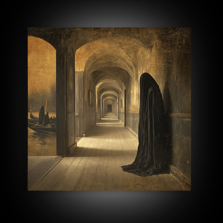 The Infinite Hallway, Symbolist Gothic Landscape, Square Wall Art, Dark Halloween Decor, Canvas Print, Halloween Wall Art, Dark Fantasy Art