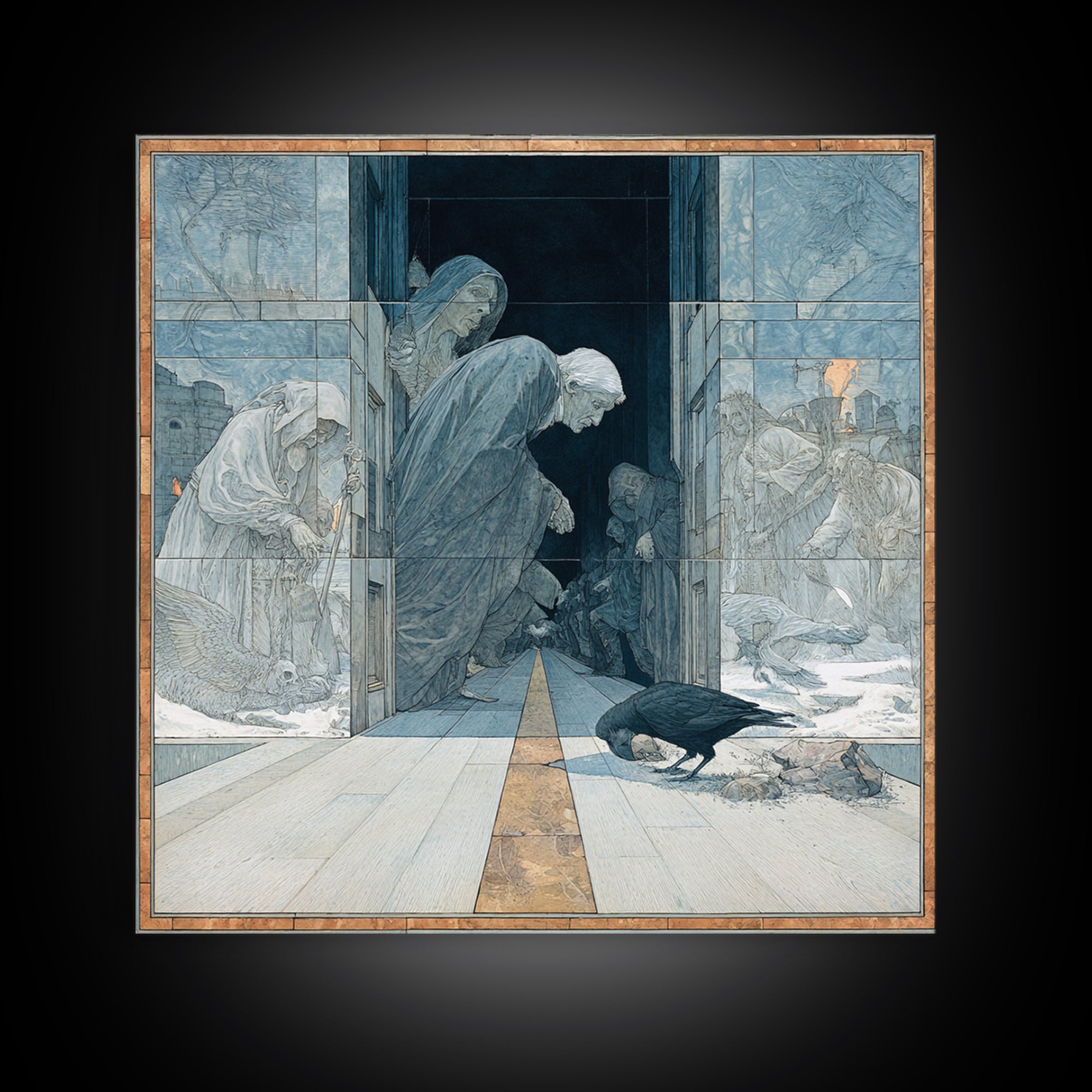 The Infinite Hallway, Symbolist Death Art, Square Wall Art, Gothic Horror Wall Art, Canvas Print, Halloween Wall Art