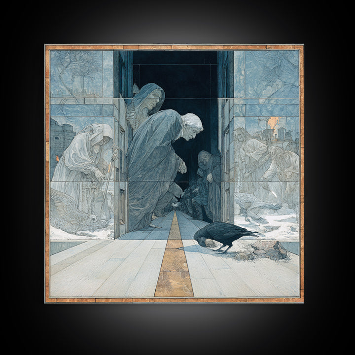 The Infinite Hallway, Symbolist Death Art, Square Wall Art, Gothic Horror Wall Art, Canvas Print, Halloween Wall Art