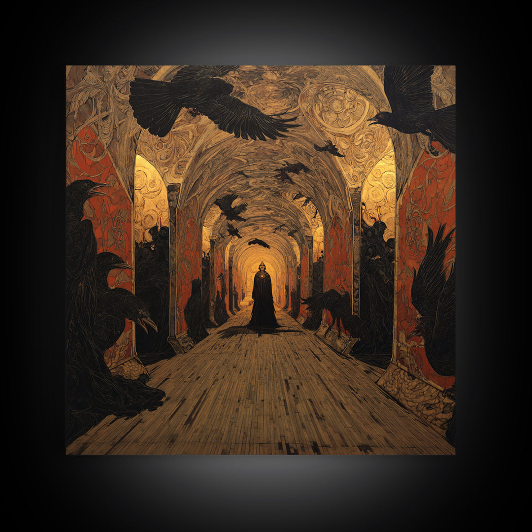 The Infinite Hallway, Dark Symbolist Art, Square Wall Art, Gothic Horror Wall Art, Canvas Print, Halloween Wall Art