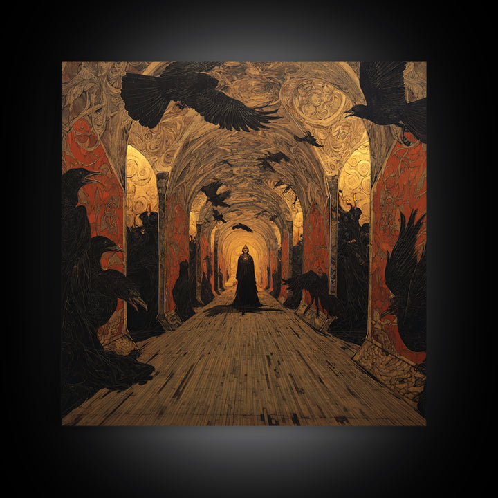 The Infinite Hallway, Dark Symbolist Art, Square Wall Art, Gothic Horror Wall Art, Canvas Print, Halloween Wall Art
