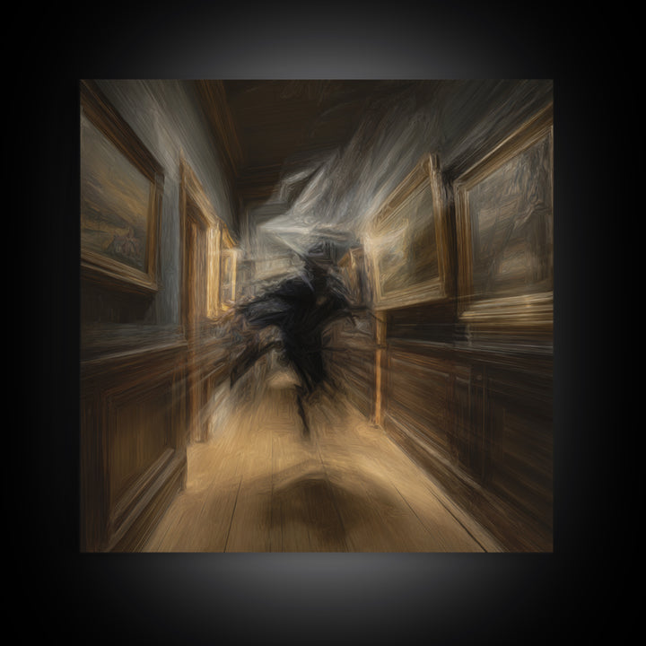 The Infinite Hallway, Expressionist Gothic Art, Square Wall Art, Macabre Wall Art, Framed Canvas Print, Halloween Wall Art