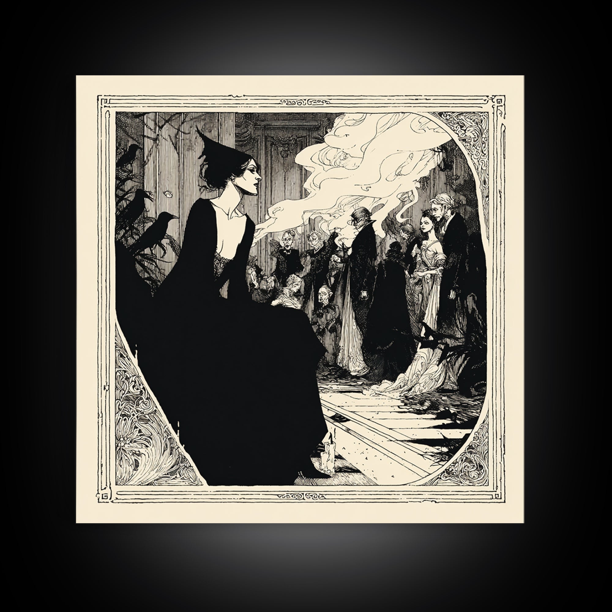 The Infinite Hallway, Decadent Line Art, Square Wall Art, Dark Halloween Decor, Canvas Print, Halloween Wall Art