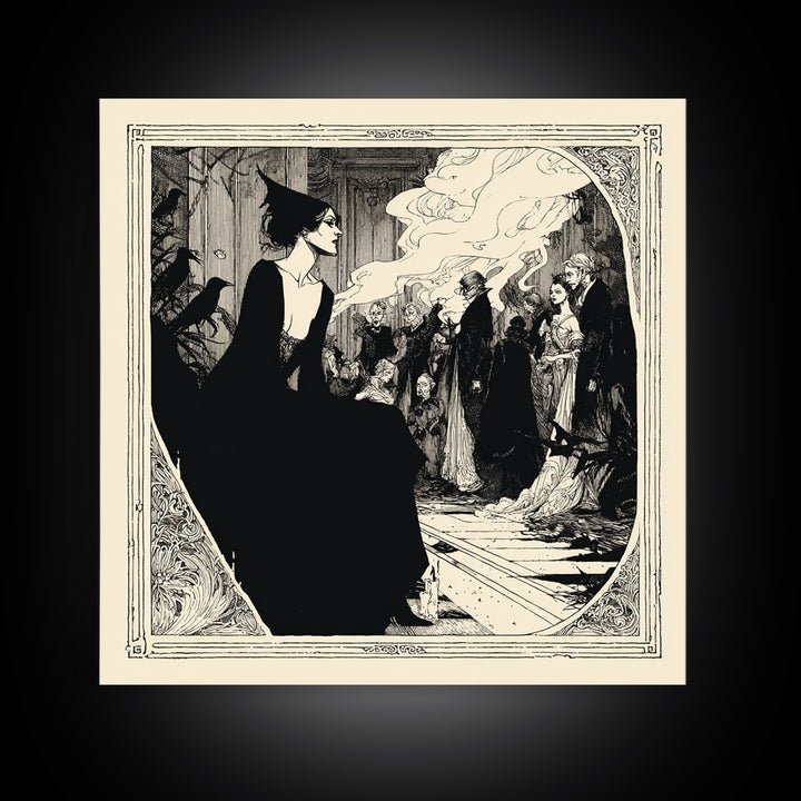 The Infinite Hallway, Decadent Line Art, Square Wall Art, Dark Halloween Decor, Canvas Print, Halloween Wall Art