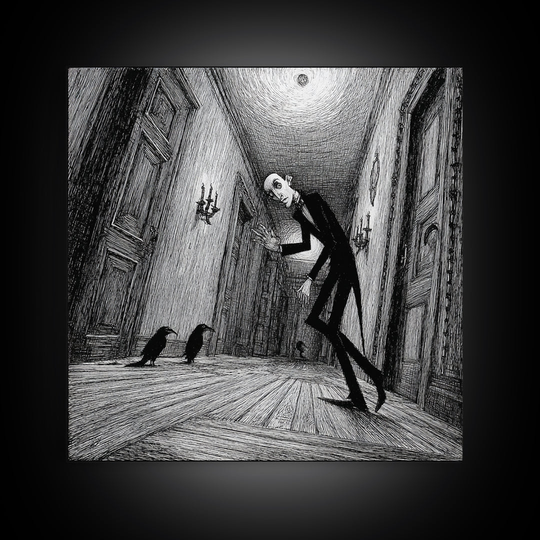 The Infinite Hallway, Victorian Macabre Art, Square Wall Art, Dark Halloween Decor, Canvas Print, Halloween Wall Art