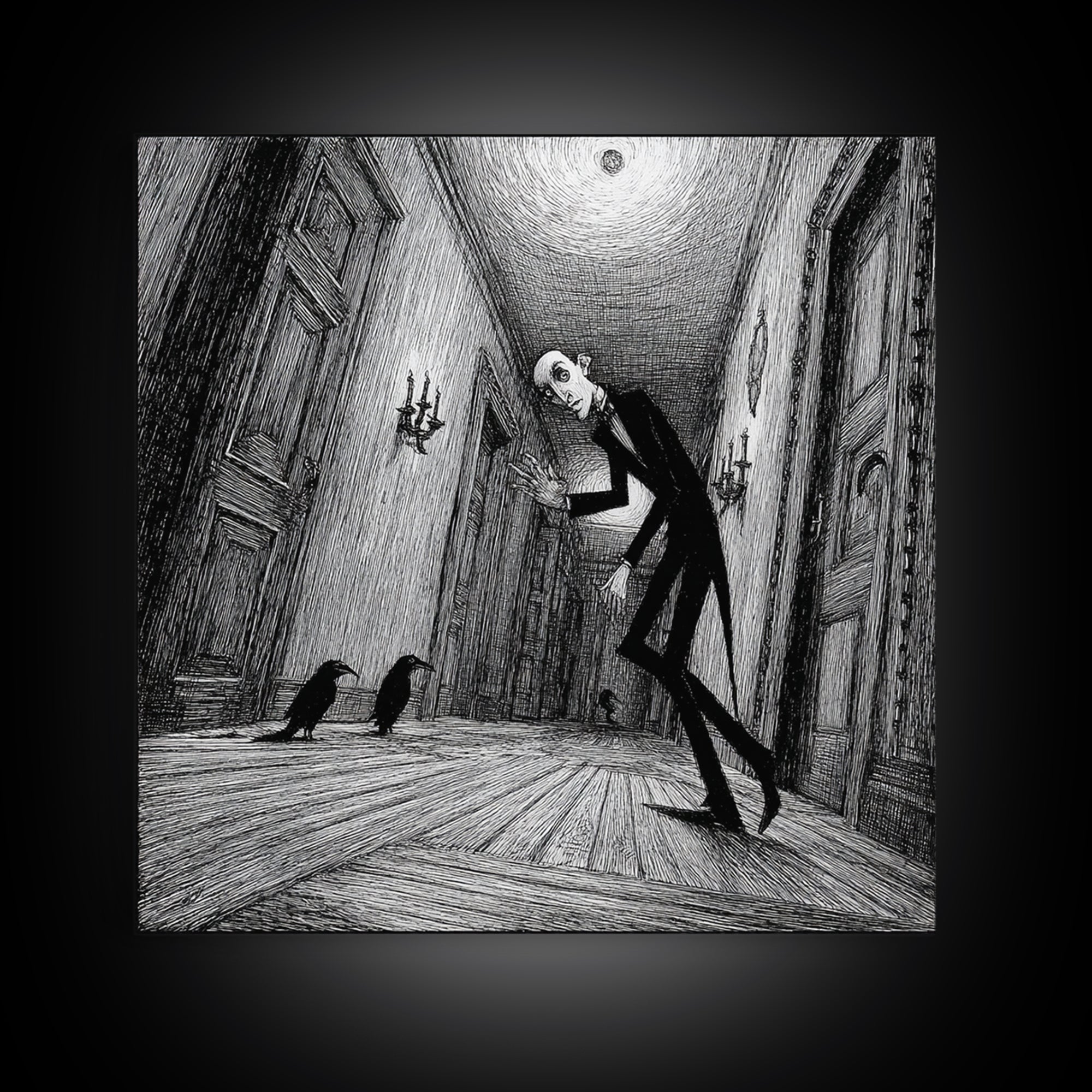 The Infinite Hallway, Victorian Macabre Art, Square Wall Art, Dark Halloween Decor, Canvas Print, Halloween Wall Art