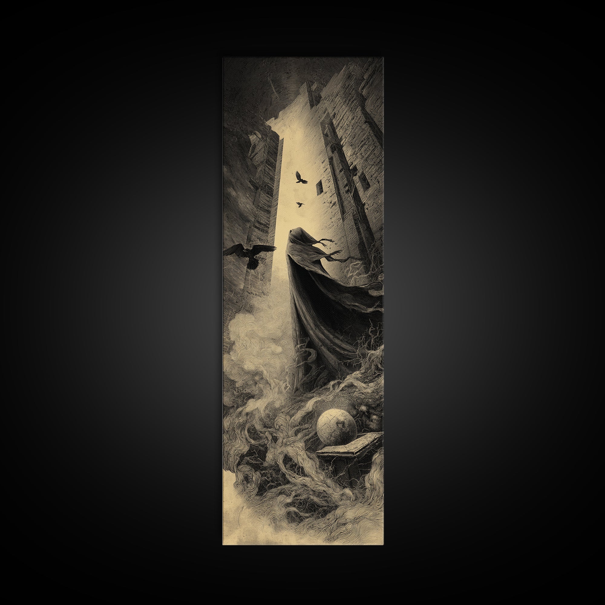 The Infinite Hallway, Surreal Apocalyptic Art, Tall Narrow Wall Art, Dark Halloween Decor, Framed Canvas Print, Halloween Wall Art