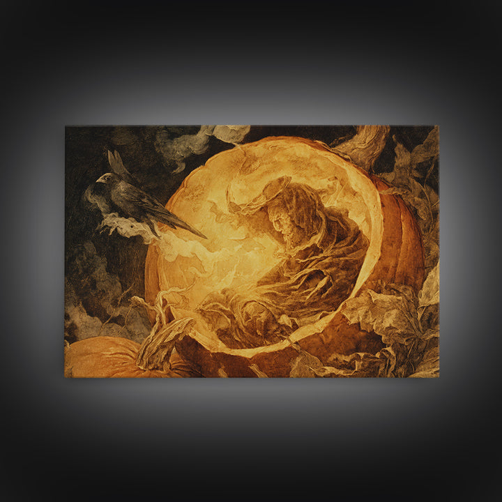 The Moon Inside A Pumpkin, Dark Renaissance Art, Landscape Wall Art, Dark Fantasy Wall Art, Framed Canvas Print