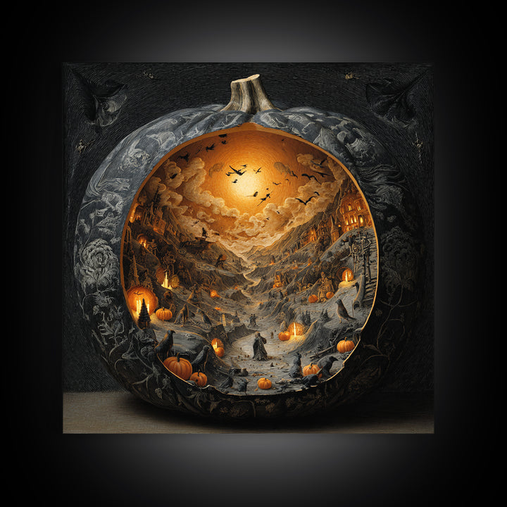 The Moon Inside A Pumpkin, Danse Macabre Art, Square Wall Art, Dark Halloween Decor, Framed Canvas Print
