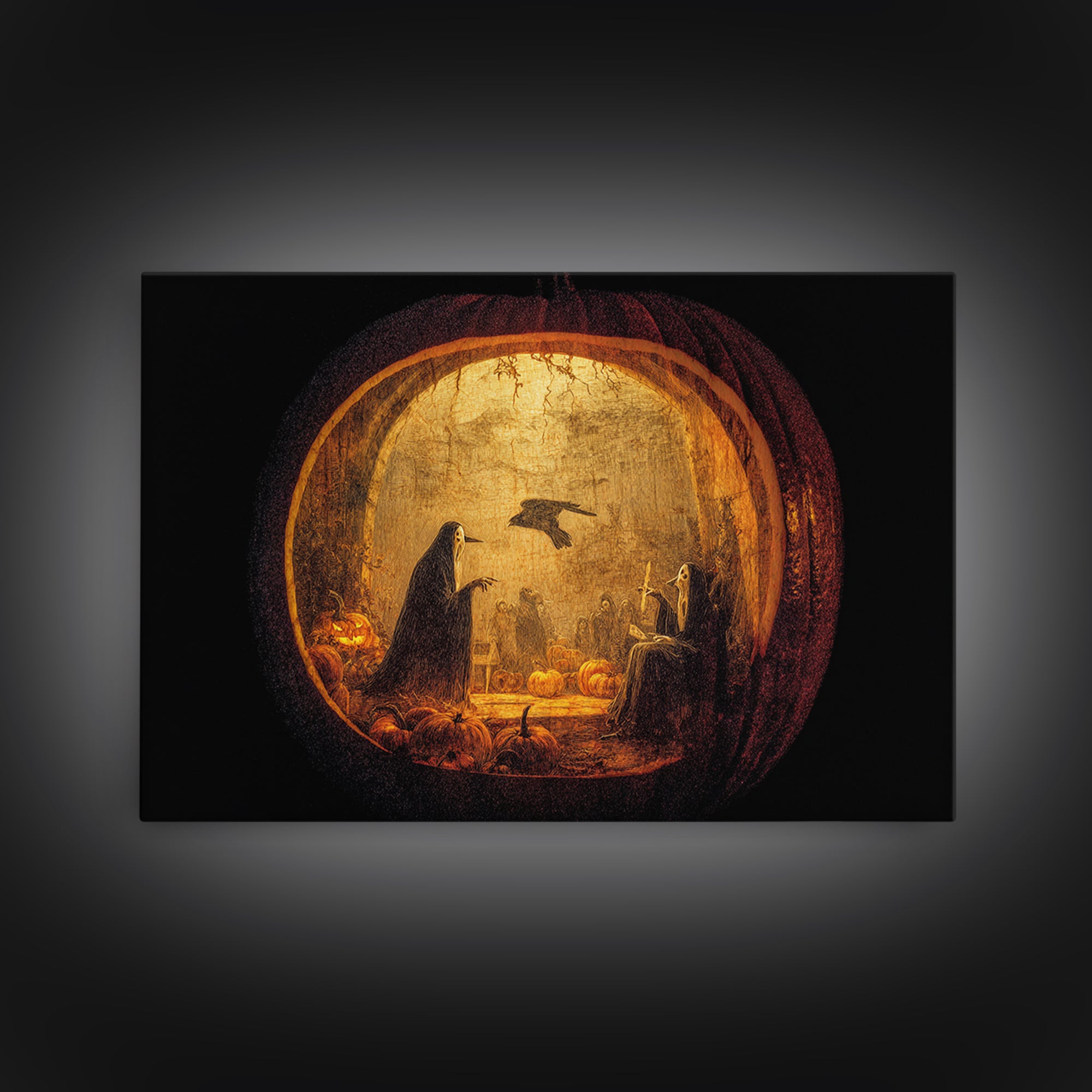 The Moon Inside A Pumpkin, Dark Romantic Horror Art, Landscape Wall Art, Gothic Horror Wall Art, Framed Canvas Print, Halloween Wall Art