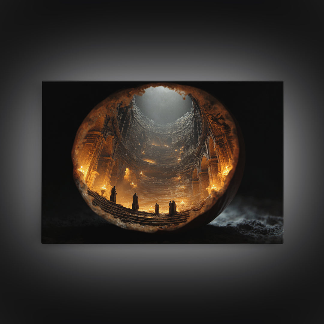 The Moon Inside A Pumpkin, Architectural Etching Art, Landscape Wall Art, Macabre Wall Art, Framed Canvas Print
