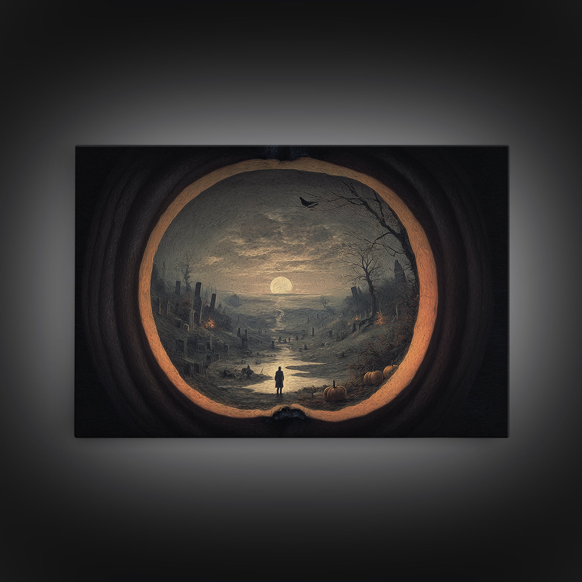 The Moon Inside A Pumpkin, Romantic Gothic Landscape, Landscape Wall Art, Macabre Wall Art, Canvas Print, Halloween Wall Art