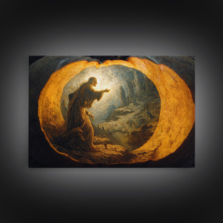 The Moon Inside A Pumpkin, Symbolist Gothic Landscape, Landscape Wall Art, Macabre Wall Art, Framed Canvas Print, Halloween Wall Art