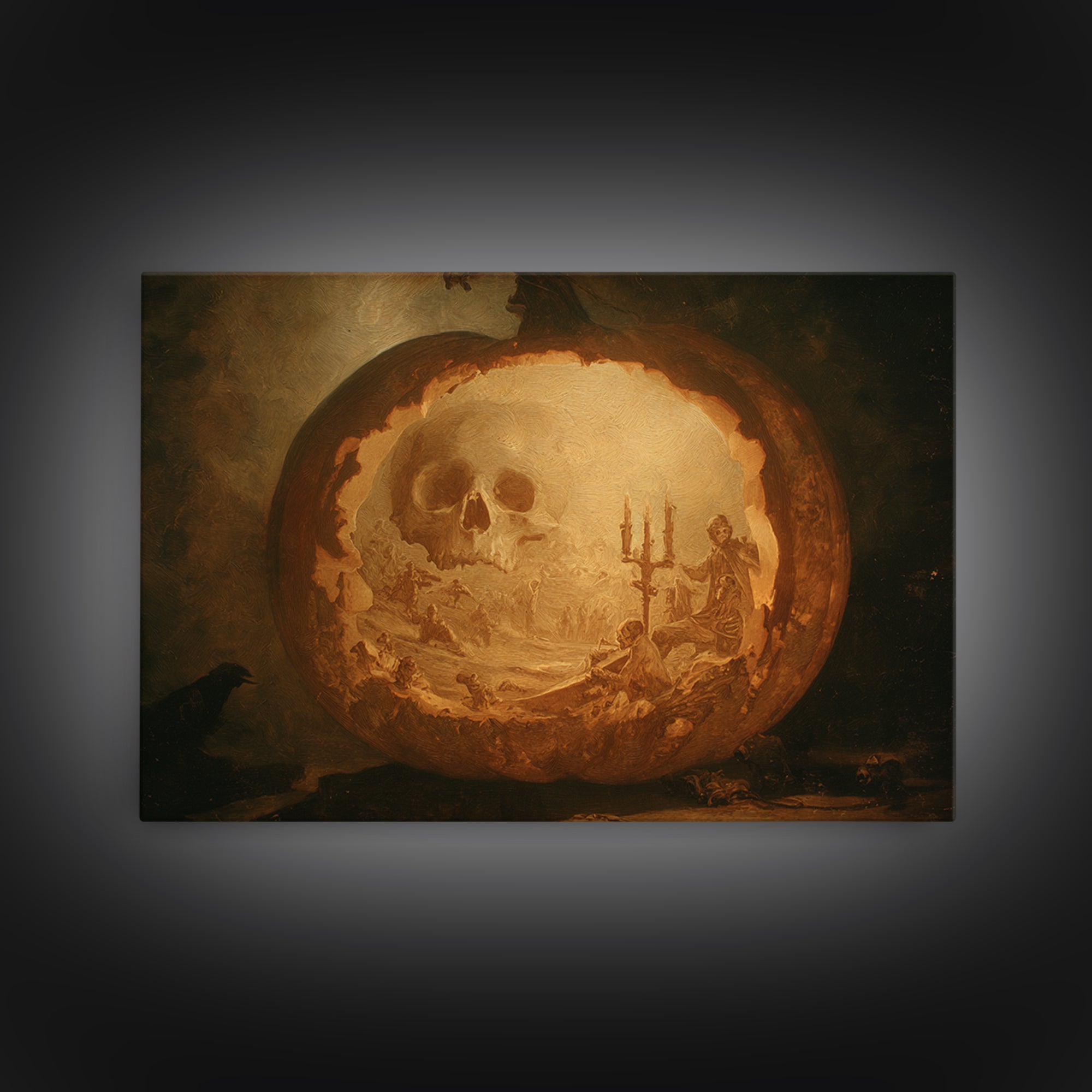 The Moon Inside A Pumpkin, Decadent Gothic Art, Landscape Wall Art, Dark Halloween Decor, Framed Canvas Print, Halloween Wall Art