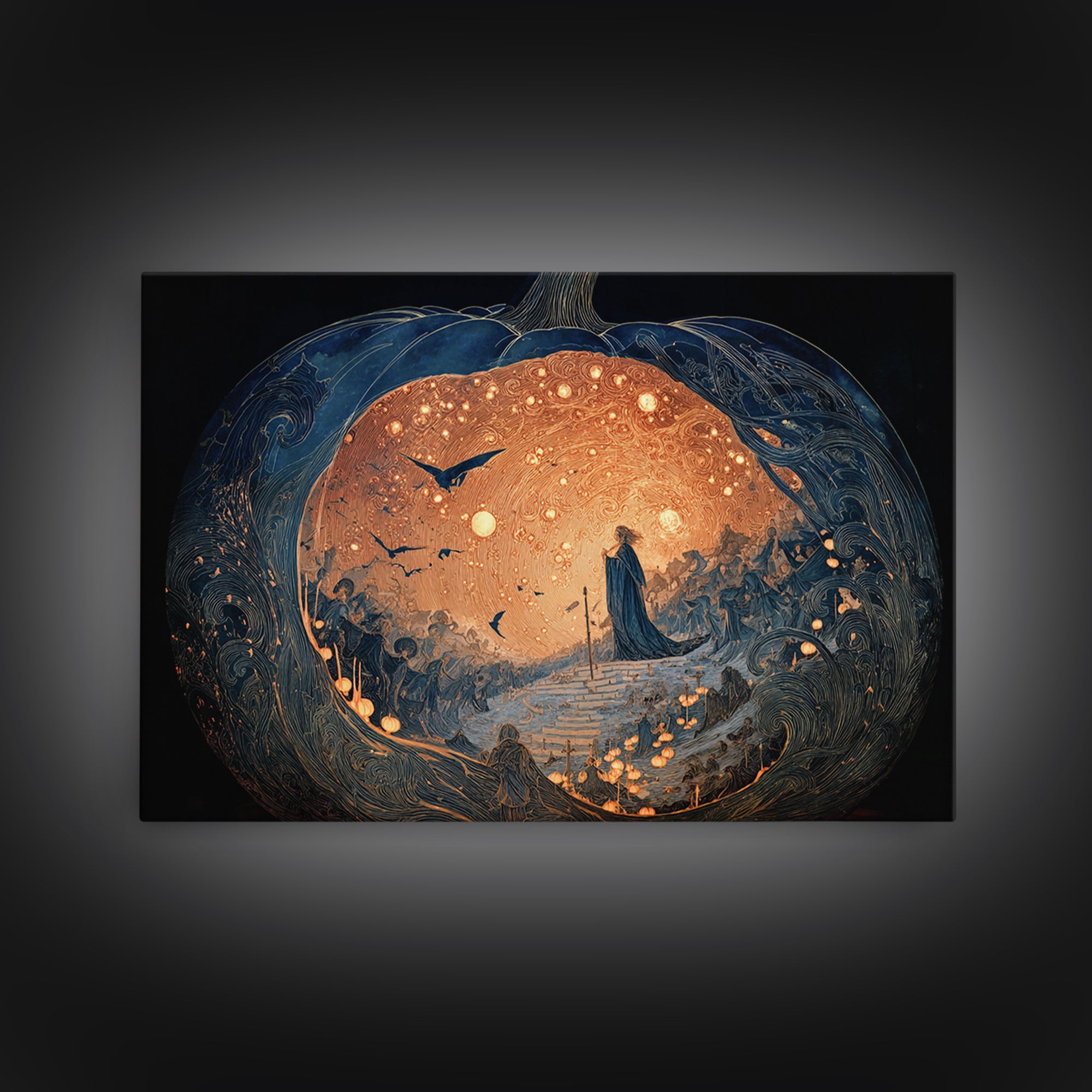 The Moon Inside A Pumpkin, Symbolist Death Art, Landscape Wall Art, Dark Fantasy Wall Art, Canvas Print, Halloween Wall Art