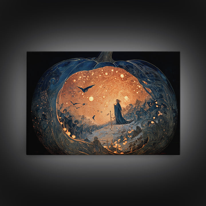 The Moon Inside A Pumpkin, Symbolist Death Art, Landscape Wall Art, Dark Fantasy Wall Art, Canvas Print, Halloween Wall Art